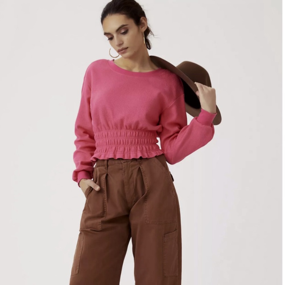 Maeve Anthropologie Bright Pink Textured
Smocked Long Sleeve Pullover size Small